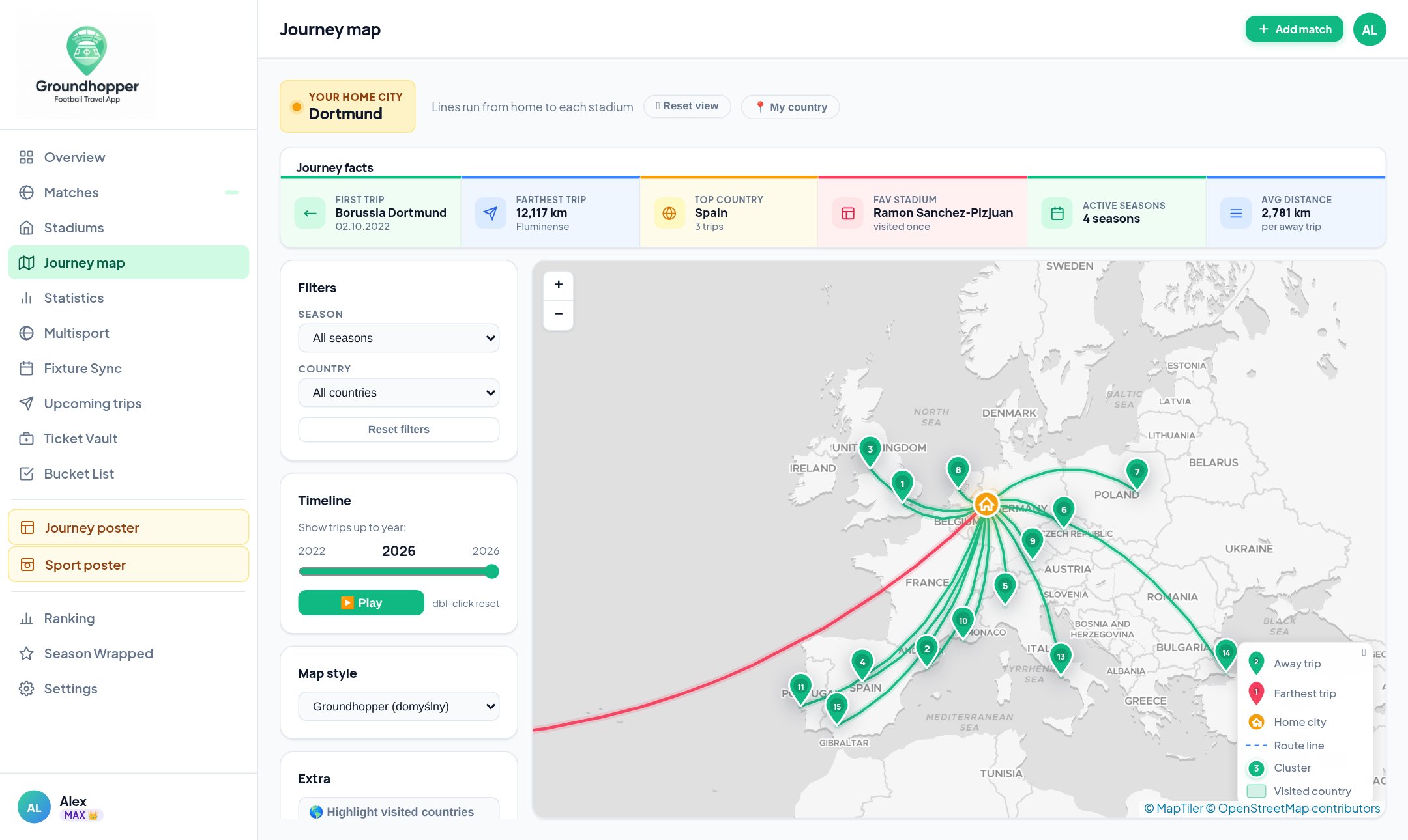 Mapa del recorrido — rutas desde tu ciudad hasta cada estadio
