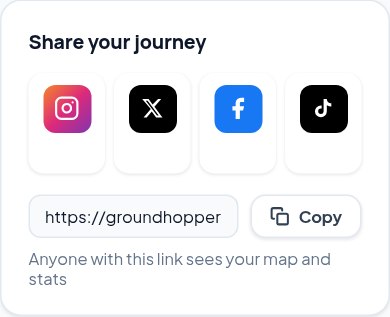 Comparte tu recorrido — Instagram, X, Facebook, TikTok y enlace